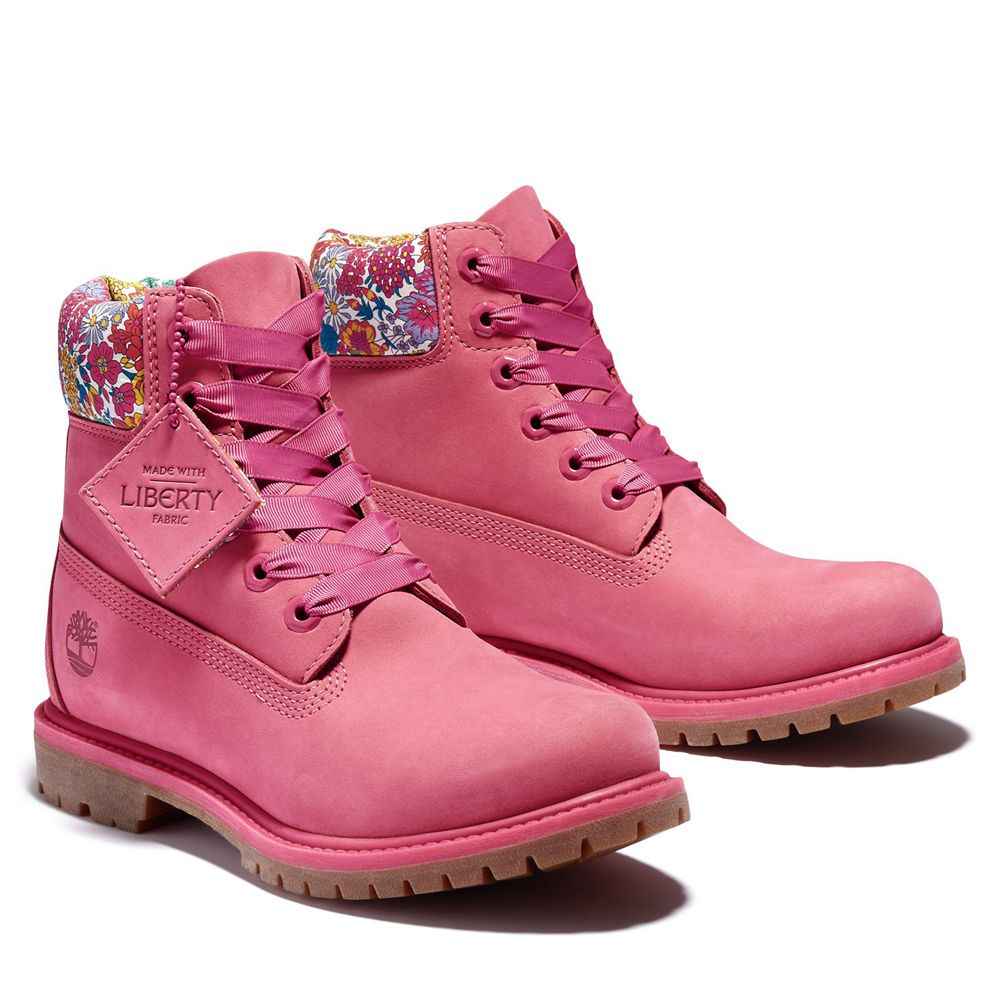 Timberland Womens 6-Inch Boots Premium Waterproof made with Liberty Fabric - Pink - India OZ8163074